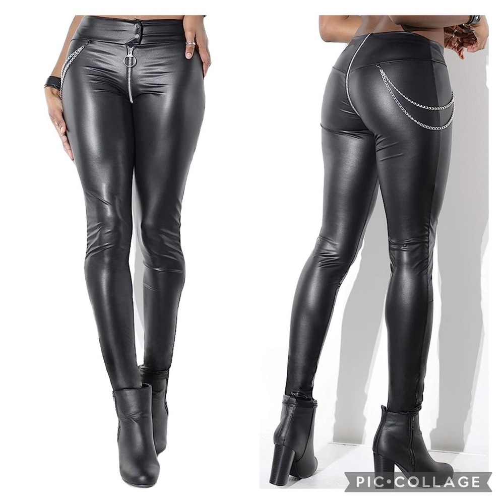 NWT Coquette Darque & Daring Wet Look Pants Size M - Picture 1 of 14